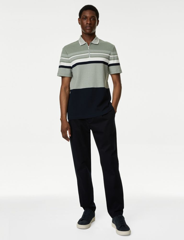 Pure Cotton Double Knit Striped Polo Shirt 4 of 5