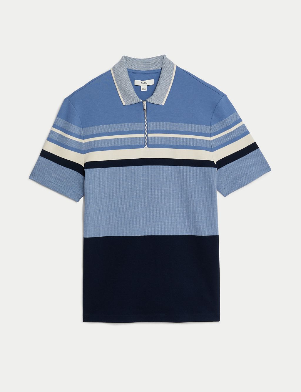 Pure Cotton Double Knit Striped Polo Shirt 1 of 5