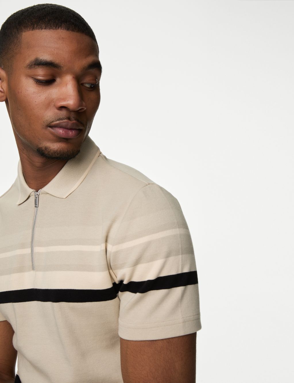 Pure Cotton Double Knit Striped Polo Shirt | M&S Collection | M&S