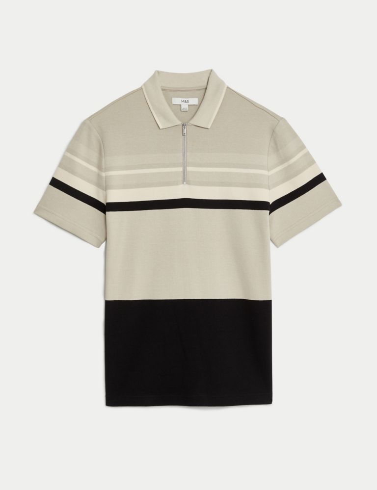 Pure Cotton Double Knit Striped Polo Shirt | M&S Collection | M&S