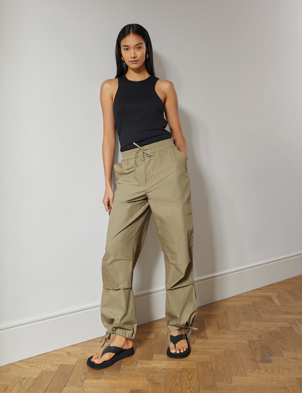 Women's Straight Wide Legs Cargo Pants Midi Waist Bottoms Four