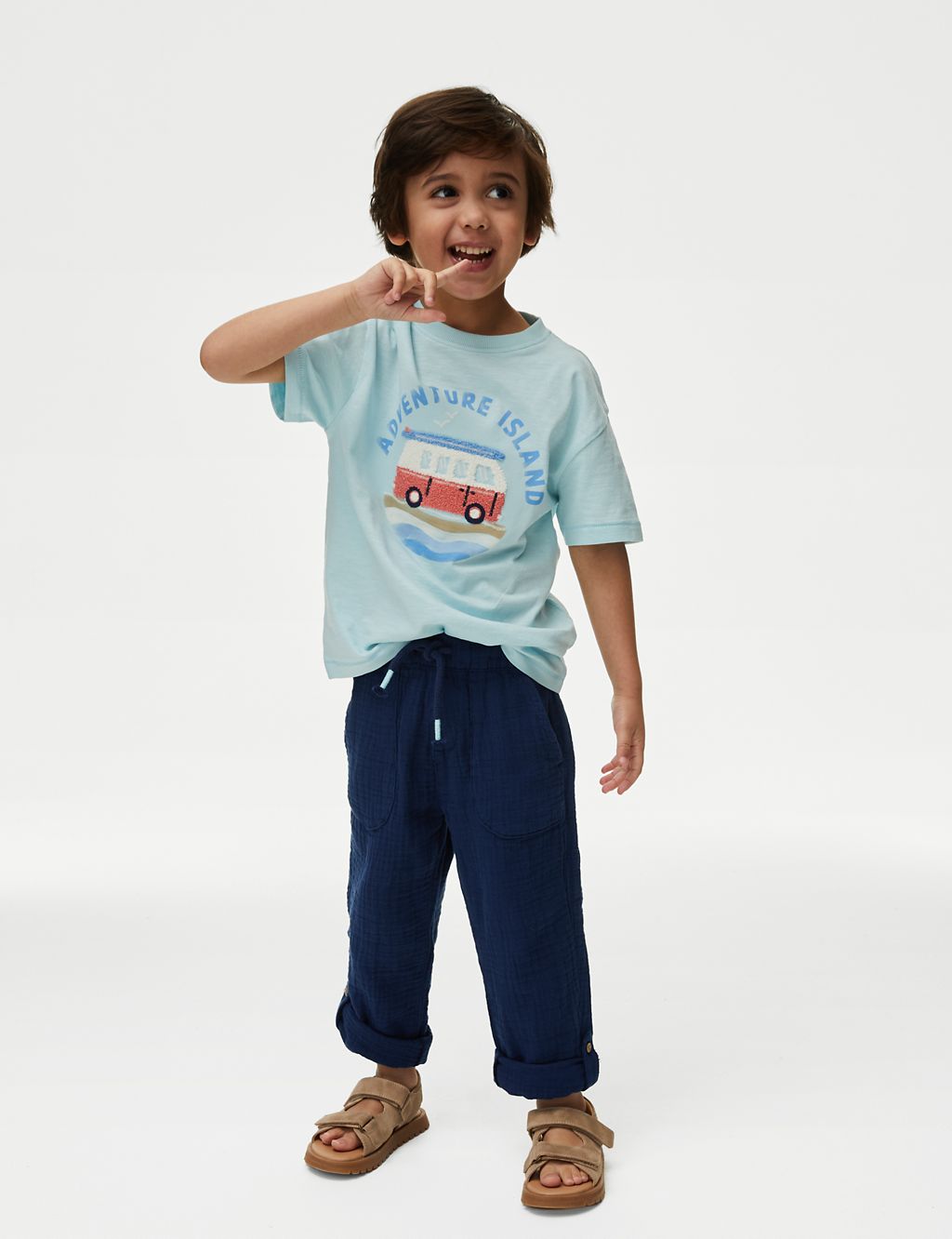Pure Cotton Drawstring Trousers (2–8 Yrs) 2 of 6