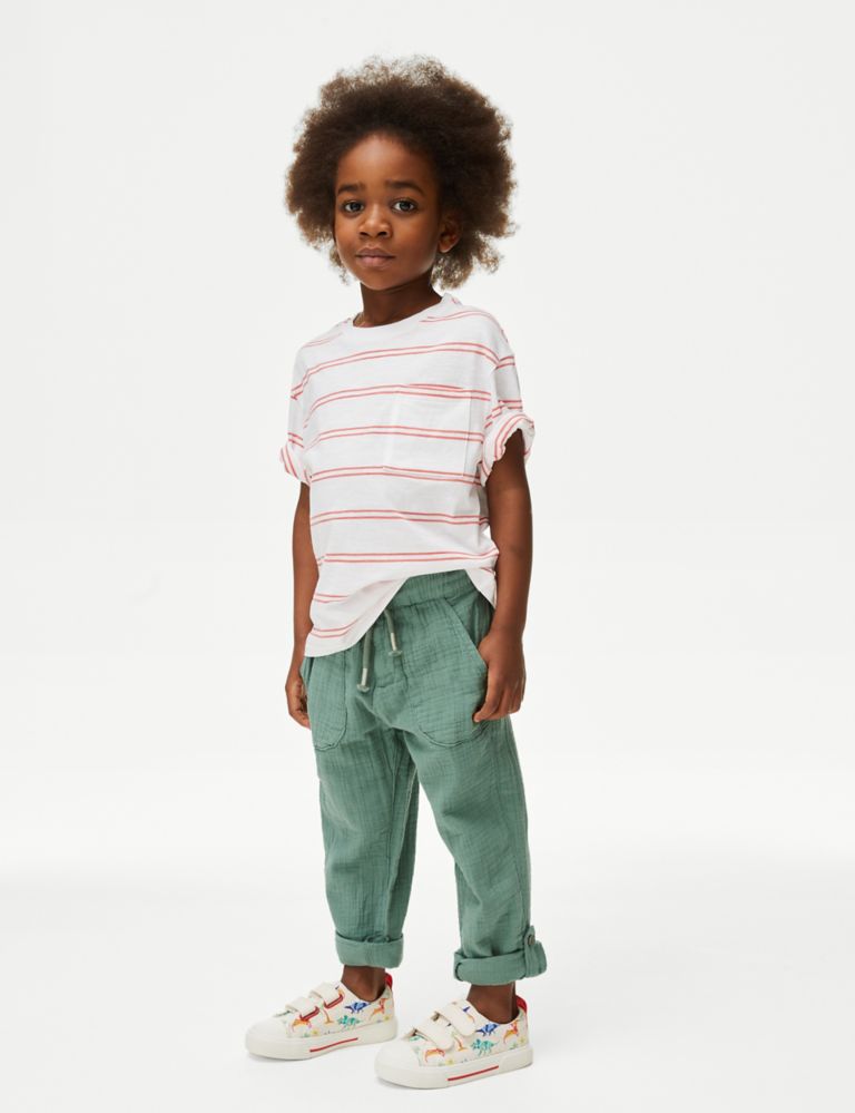 Pure Cotton Drawstring Trousers (2–8 Yrs) 1 of 6