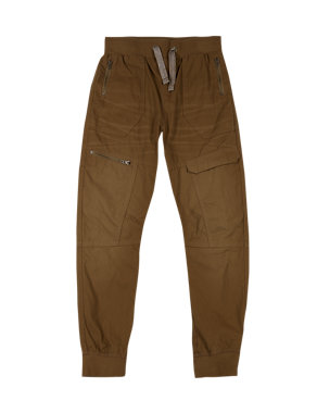 Pure Cotton Drawstring Waist Lined Cargo Trousers (5-14 Years) Image 2 of 3