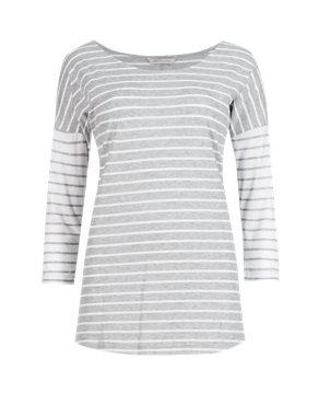 Pure Cotton Drop Shoulder Striped T-Shirt Image 2 of 4