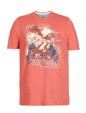 Pure Cotton Eagle Print Slub T-Shirt Image 2 of 3