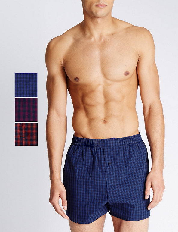 Pure Cotton Easy to Iron Checked Boxers Image 1 of 2