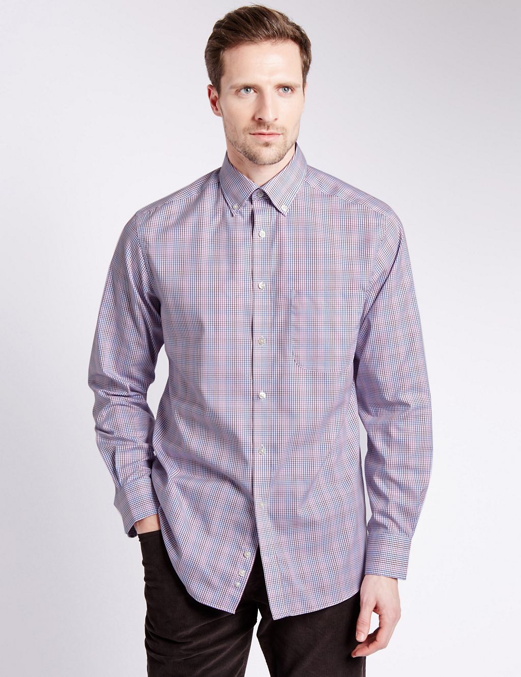 Pure Cotton Easy to Iron Oxford Checked Shirt 3 of 4