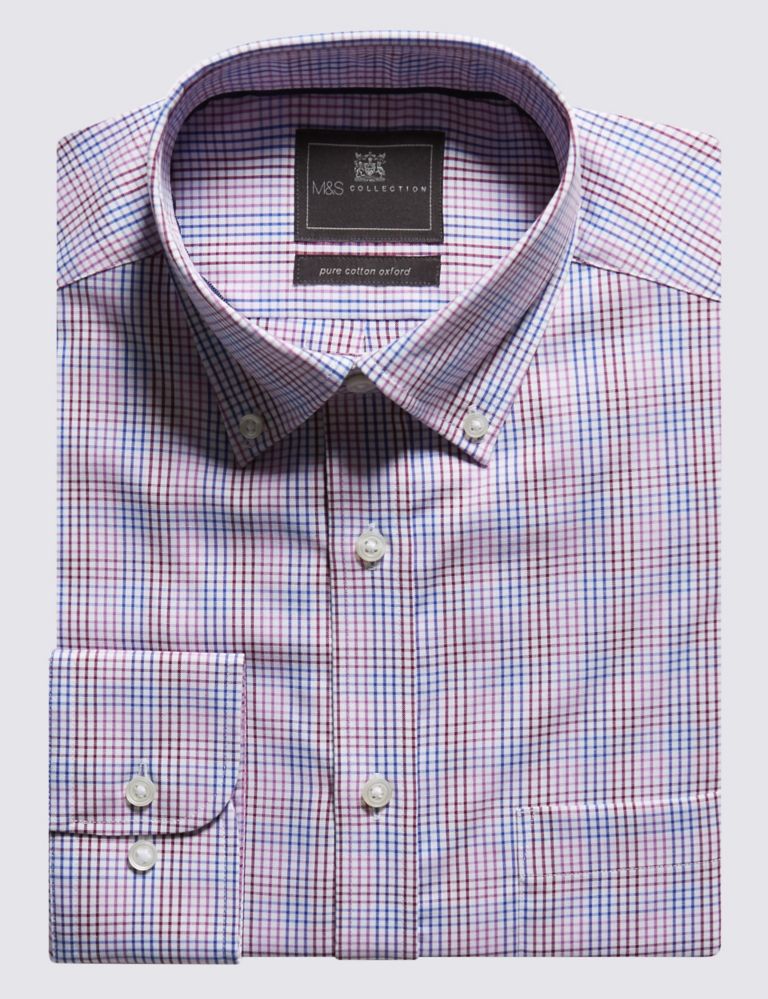 Pure Cotton Easy to Iron Oxford Checked Shirt 2 of 4