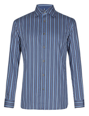 Pure Cotton Easy to Iron Satin Striped Shirt Image 2 of 4