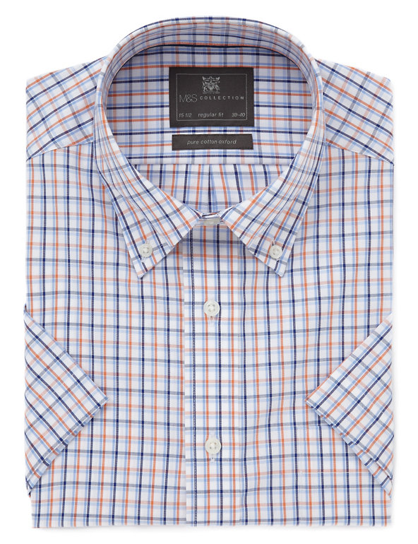 Pure Cotton Easy to Iron Short Sleeve Oxford Checked Shirt Image 1 of 1