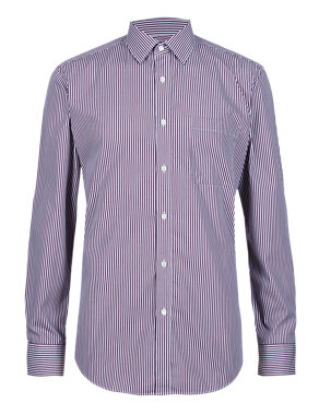 Pure Cotton Easy to Iron Tailored Fit Poplin Striped Shirt Image 2 of 6