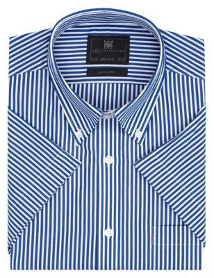 Pure Cotton Easy to Iron Tailored Fit Short Sleeve Striped Shirt | M&S ...