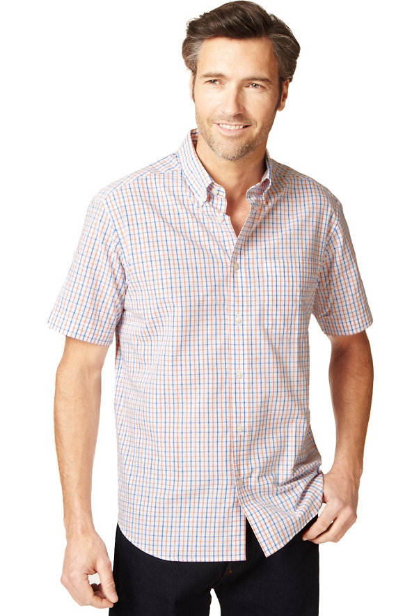 Pure Cotton Easycare Short Sleeve Checked Shirt Image 1 of 1