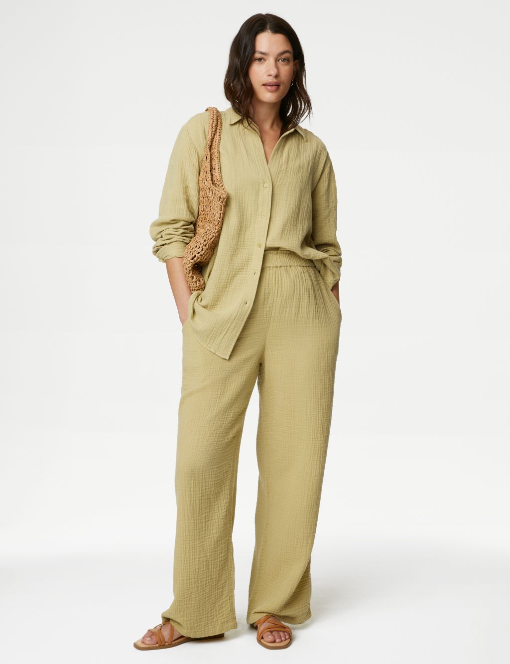 Pure Cotton Elasticated Waist Relaxed Trousers 3 of 5