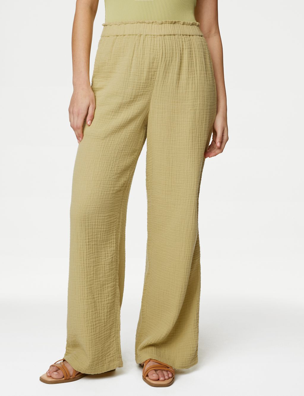Pure Cotton Elasticated Waist Relaxed Trousers 2 of 5