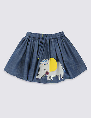 Pure Cotton Elephant Appliqué Skirt (1-7 Years) Image 2 of 3