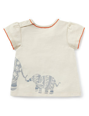 Pure Cotton Elephant Appliqué T-Shirt Image 2 of 3