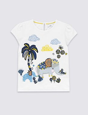 Pure Cotton Elephant Print T-Shirt (1-7 Years) Image 2 of 3