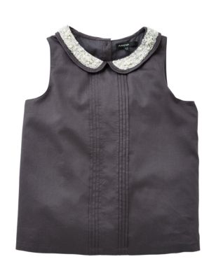 Pure Cotton Embellished Collar Girls Vest Top (5-14 Years) Image 2 of 4
