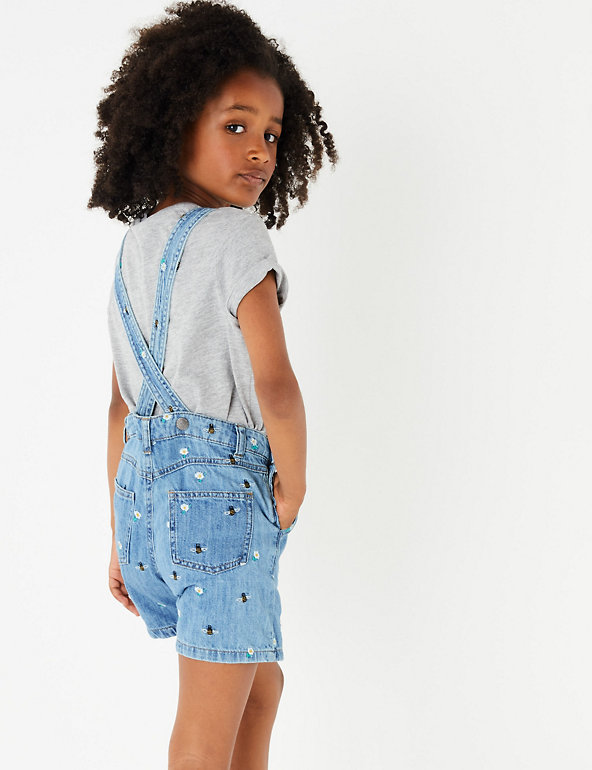 Pure Cotton Embellished Denim Short Dungarees (3-16 Years) | M&S