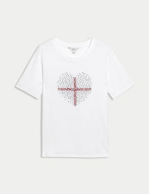 Pure Cotton Embellished England T-Shirt Image 2 of 6
