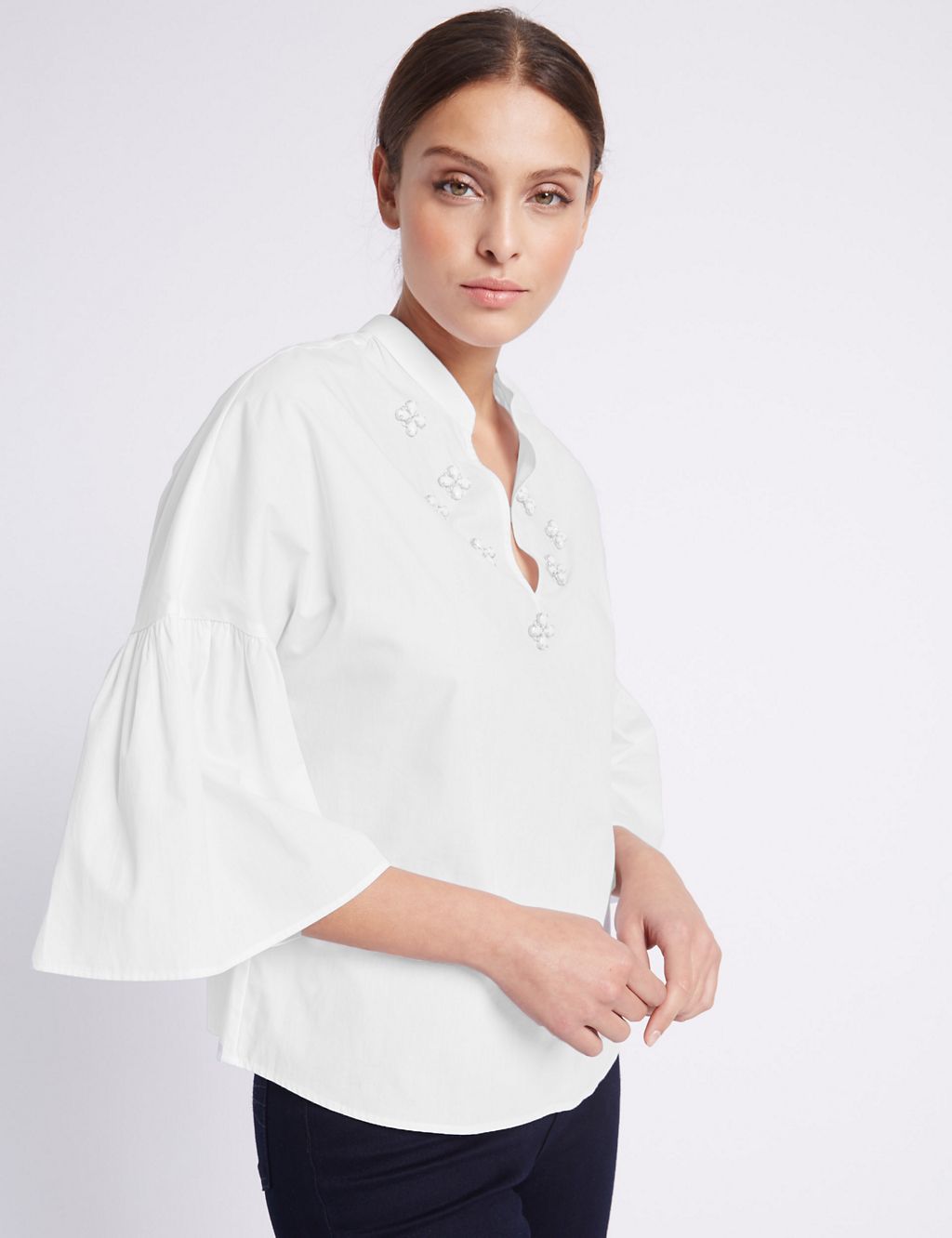 Pure Cotton Embellished Flared Sleeve Blouse 3 of 4