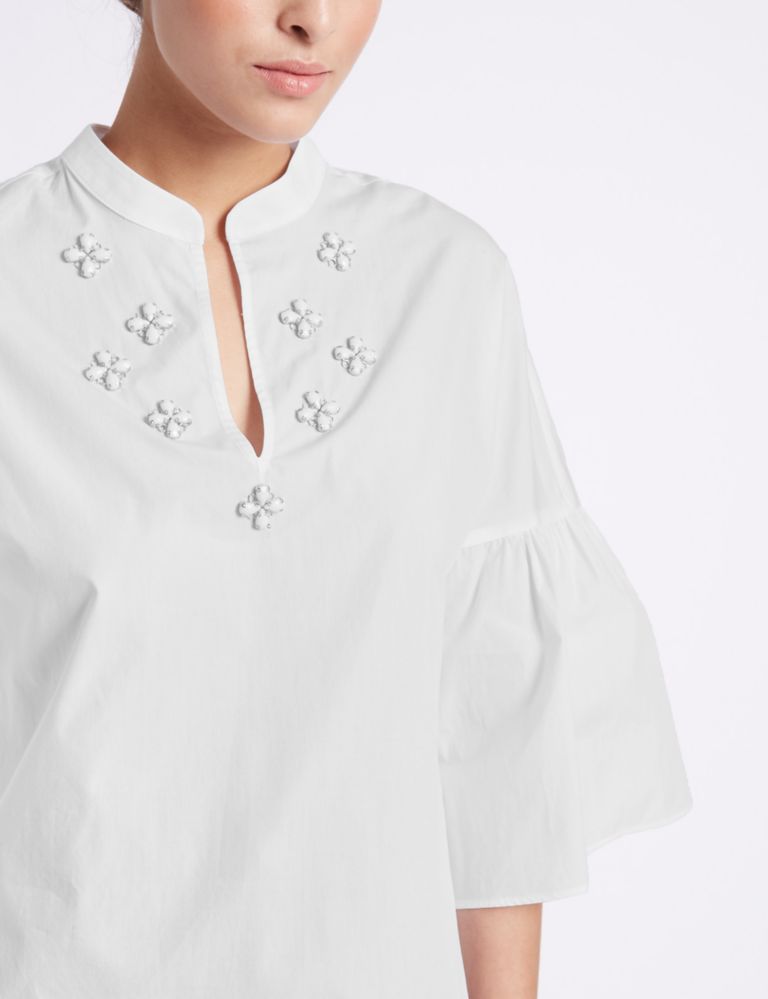 Pure Cotton Embellished Flared Sleeve Blouse 4 of 4