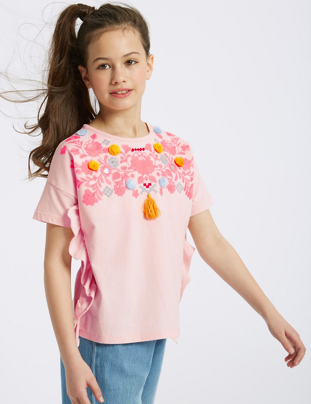 Pure Cotton Embellished Frill Top (3-16 Years) 3 of 4
