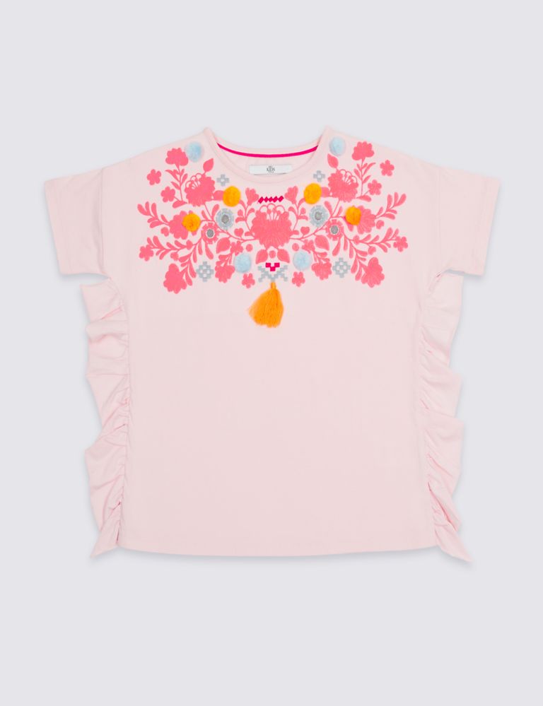Pure Cotton Embellished Frill Top (3-16 Years) 2 of 4