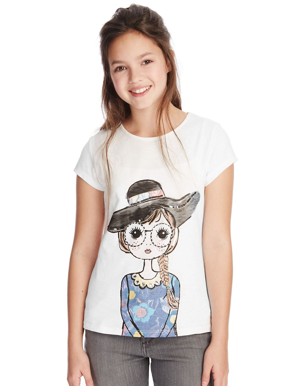 Pure Cotton Embellished Girl Print T-Shirt (5-14 Years) 3 of 3