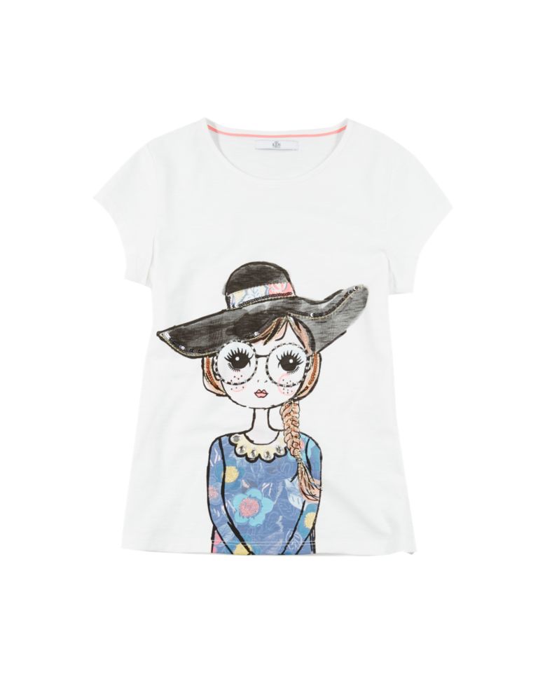 Pure Cotton Embellished Girl Print T-Shirt (5-14 Years) 2 of 3