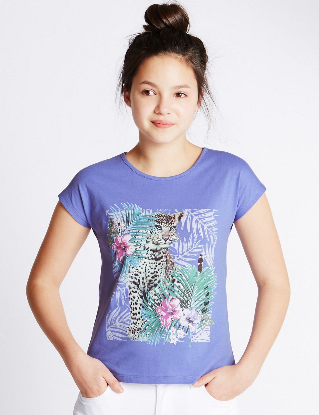 Pure Cotton Embellished Leopard Print T-Shirt (5-14 Years) 3 of 3