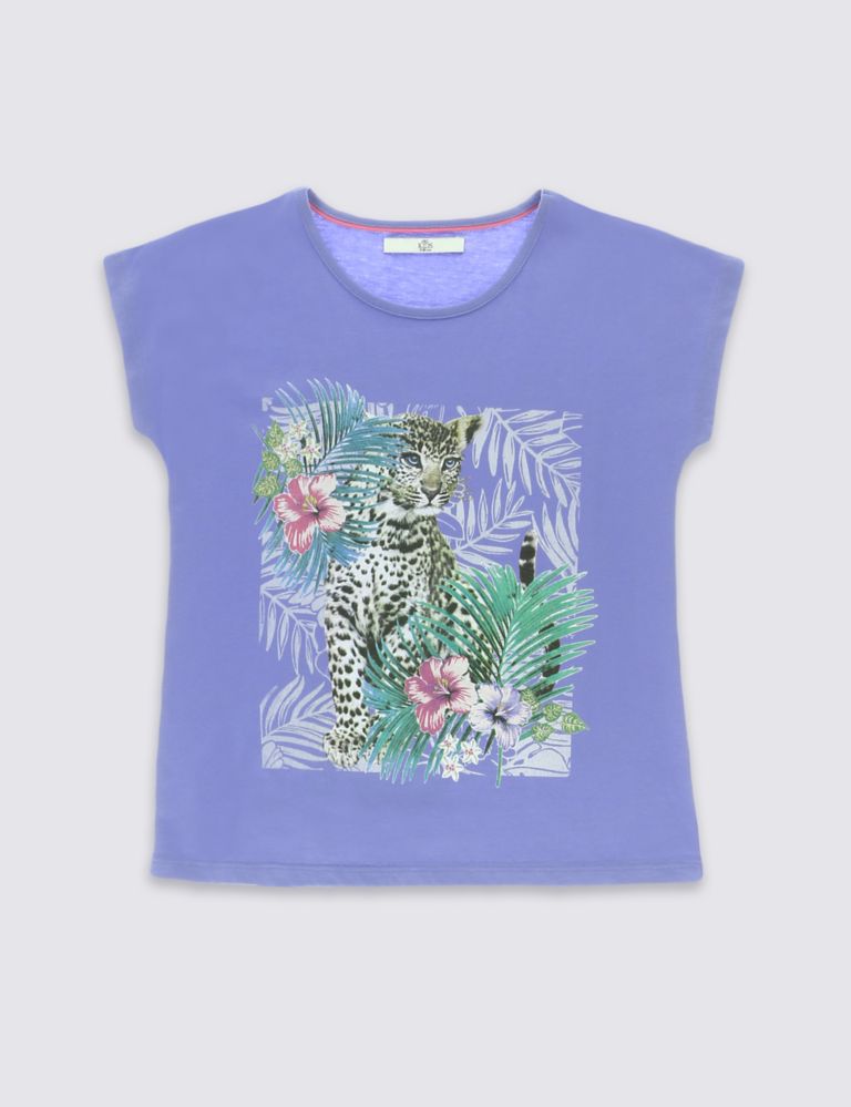 Pure Cotton Embellished Leopard Print T-Shirt (5-14 Years) 2 of 3