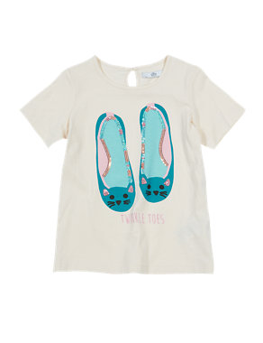 Pure Cotton Embellished Shoes T-Shirt (1-7 Years) Image 2 of 3