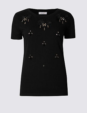 Pure Cotton Embellished T-Shirt Image 2 of 4