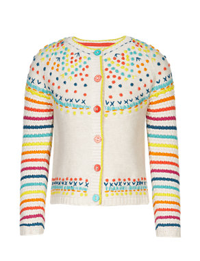 Pure Cotton Embroidered & Striped Cardigan (1-7 Years) Image 2 of 3