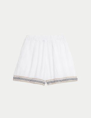 Pure Cotton Embroidered Beach Shorts Image 2 of 5
