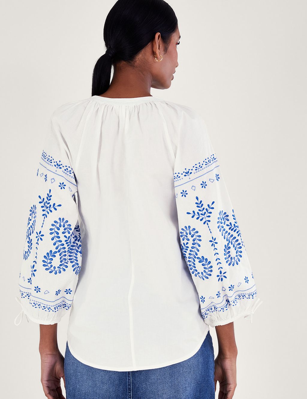 Pure Cotton Embroidered Blouson Sleeve Top 2 of 5