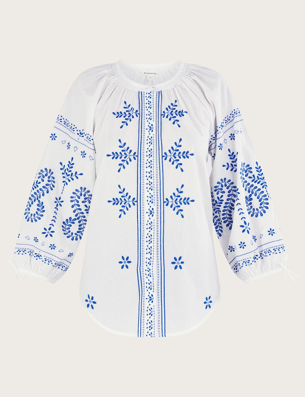 Pure Cotton Embroidered Blouson Sleeve Top 1 of 5