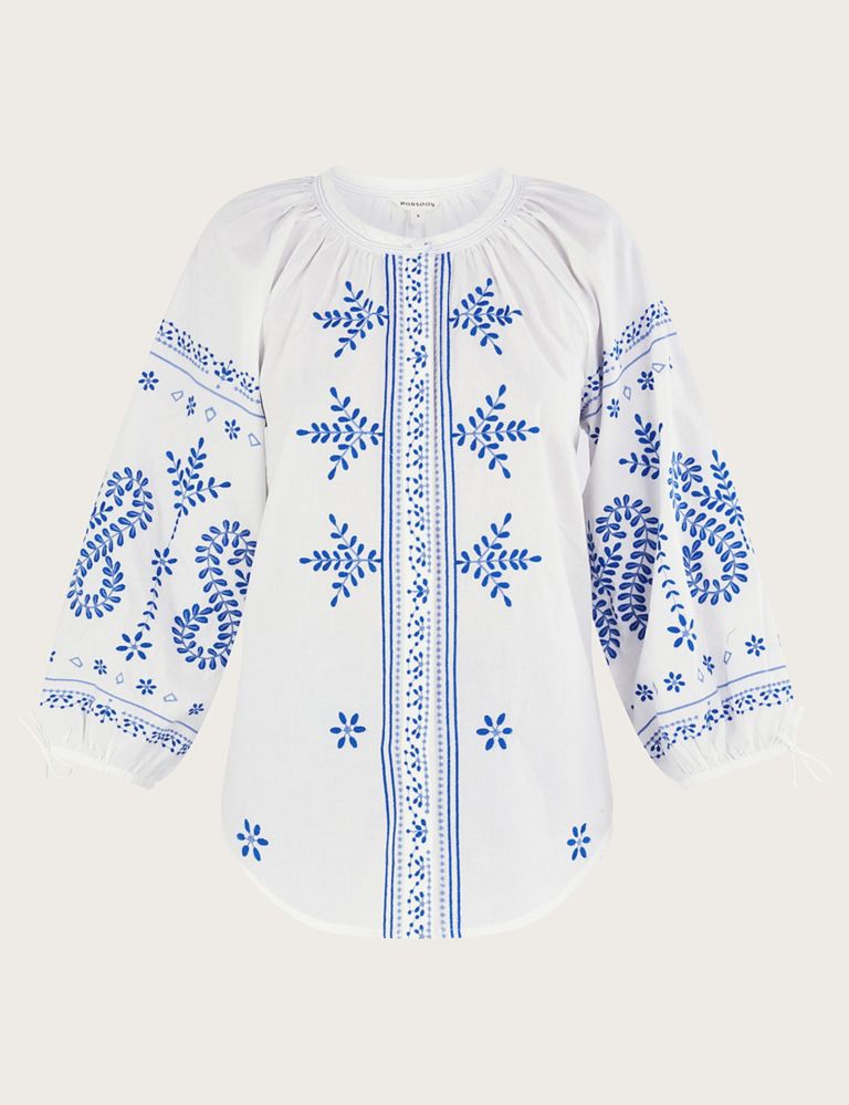 Pure Cotton Embroidered Blouson Sleeve Top 2 of 5