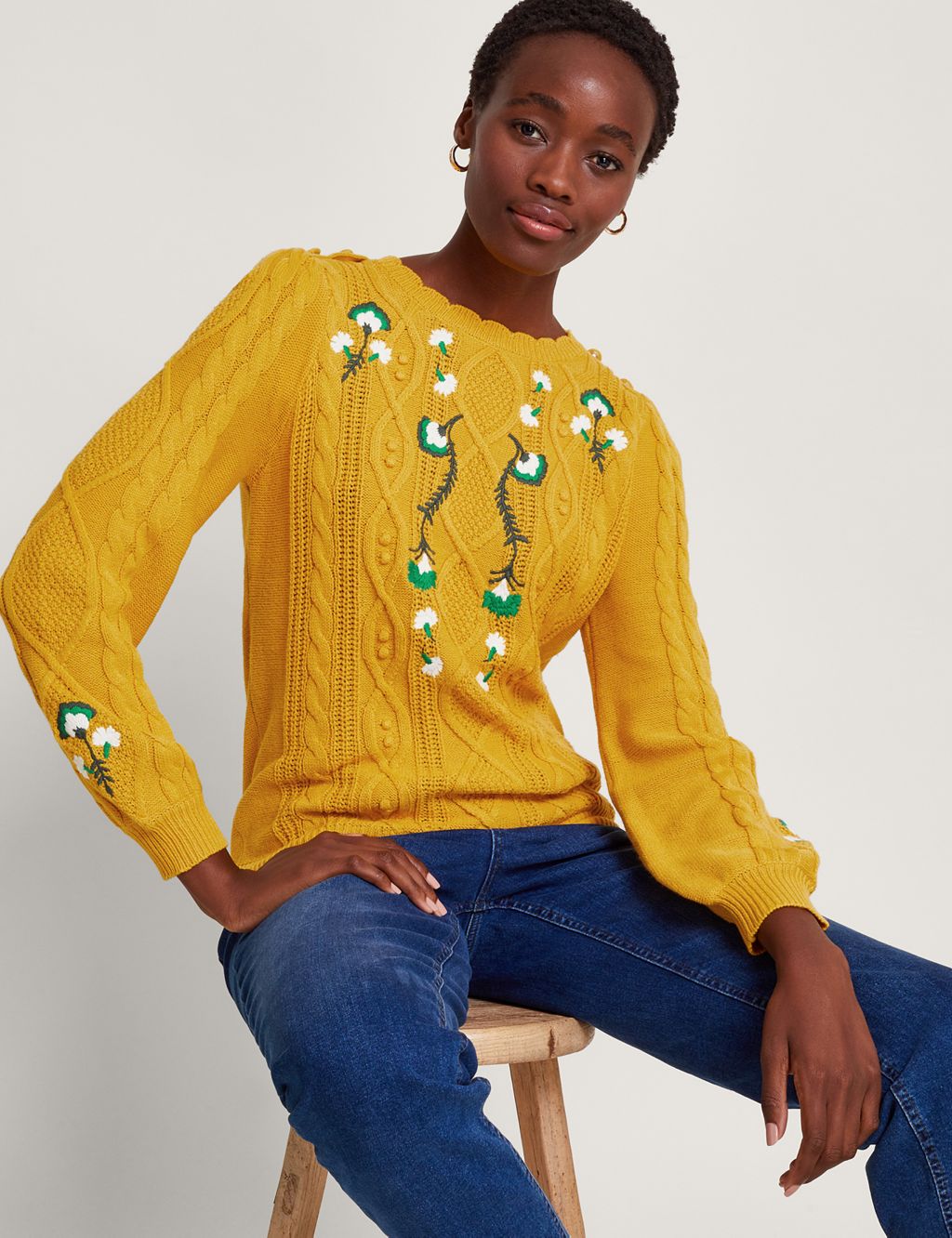 Pure Cotton Embroidered Cable Knit Jumper 4 of 5