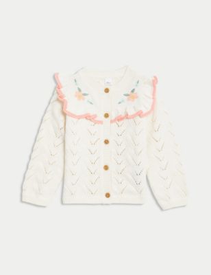 Pure Cotton Embroidered Cardigan (0-3 Yrs) Image 2 of 5