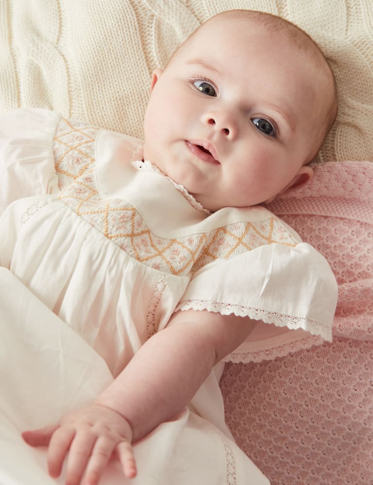 Baby Girls White & Pink Floral Lace Christening Knickers