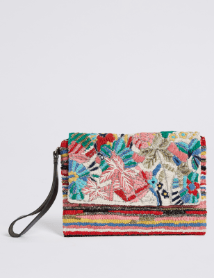 Pure Cotton Embroidered Clutch Bag M S Collection M S