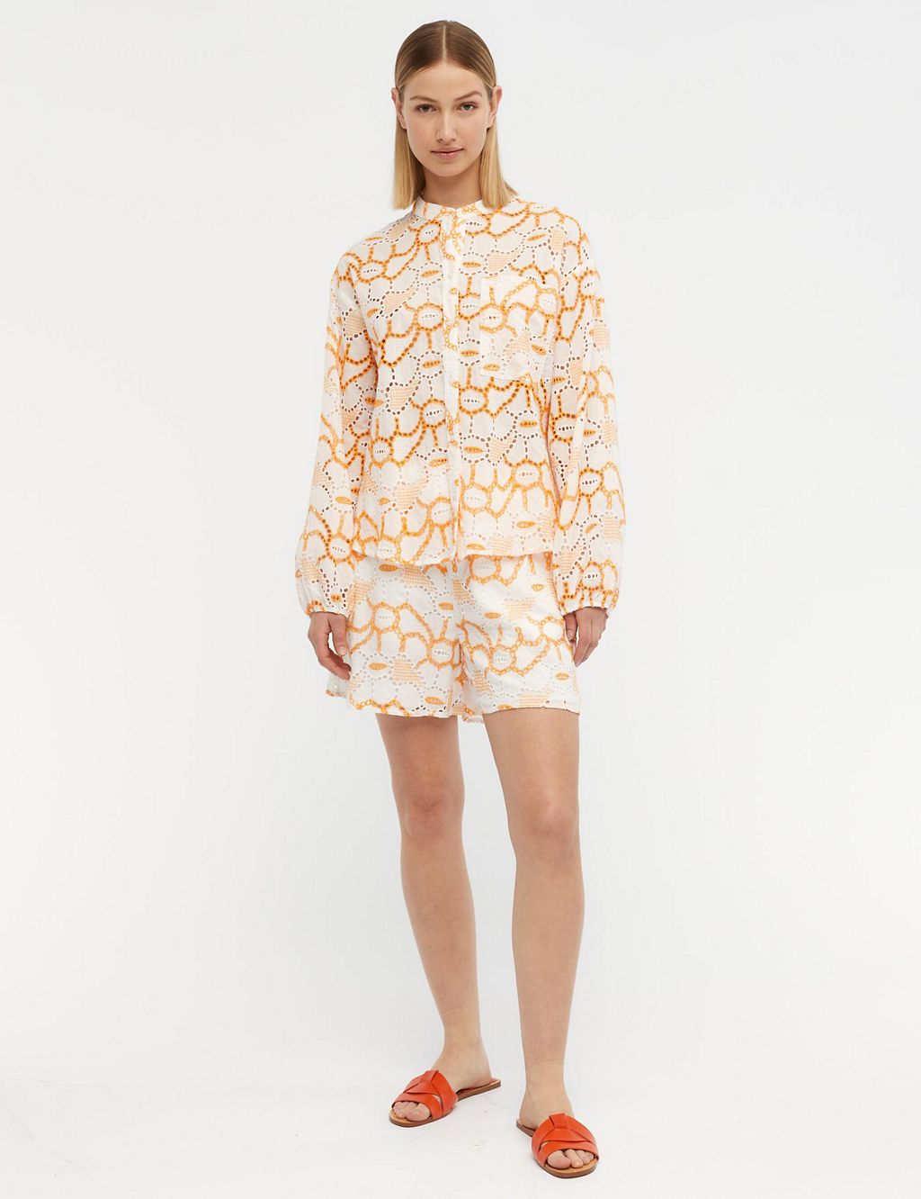 Pure Cotton Embroidered Collarless Top 3 of 4