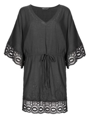 Pure Cotton Embroidered Cover Up Kaftan Image 2 of 4