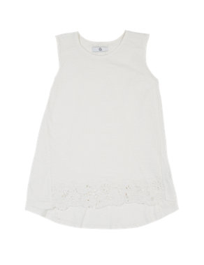 Pure Cotton Embroidered Dippy Hem Tunic (5-14 Years) Image 2 of 3