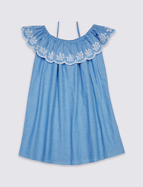 Pure Cotton Embroidered Dress (3-14 Years) Image 2 of 3