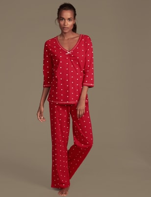 Pure Cotton Embroidered Heart Pyjamas M S Collection M S